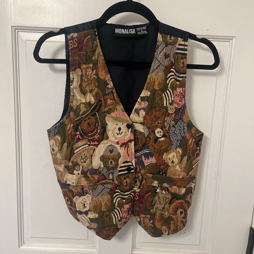 Monalisa Stuffed Bear Print Vest vintage 90s y2k
